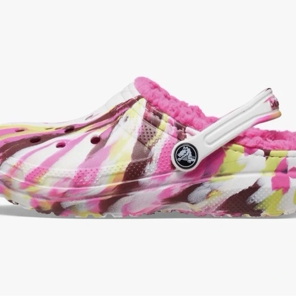 Crocs Kids Classic Lined Tie-Dye Clogs Pink Size 3 NEW